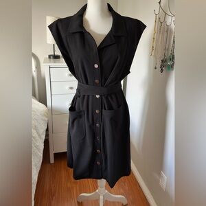 DKNY Black Midi Dress with Belt